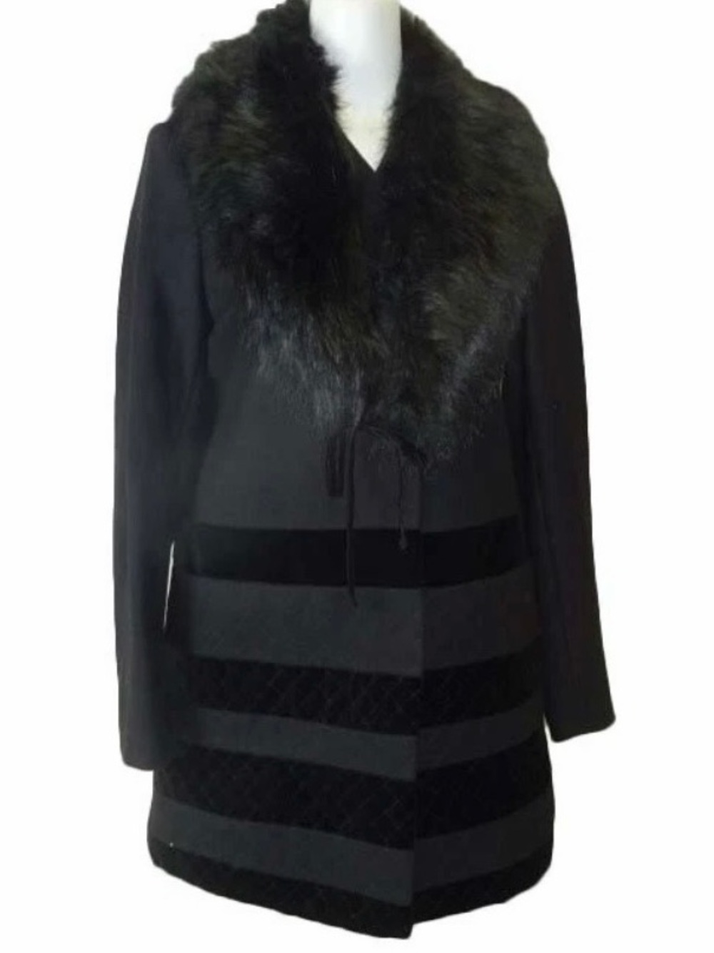 Antonio Melani Olivia Black Wool Detachable Fur Collared Jacket Sz 4